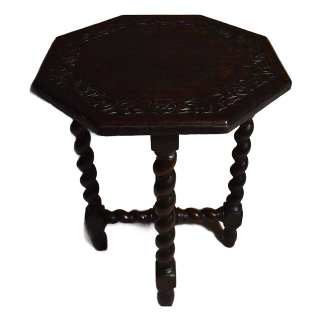 Antique Octagon Sofa Table Carved Dark Oak Barley Twist Louis XIII Jacobean John A. Colby & Sons For Sale