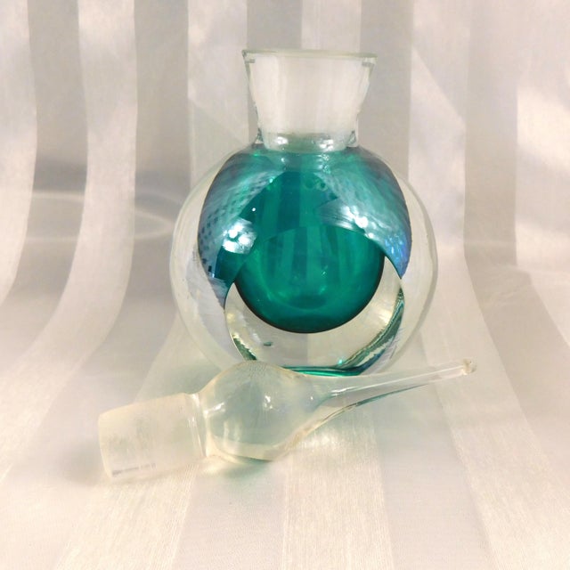 Teal Green Cased in Clear Art Glass Perfume Bottle For Sale In San Francisco - Image 6 of 7