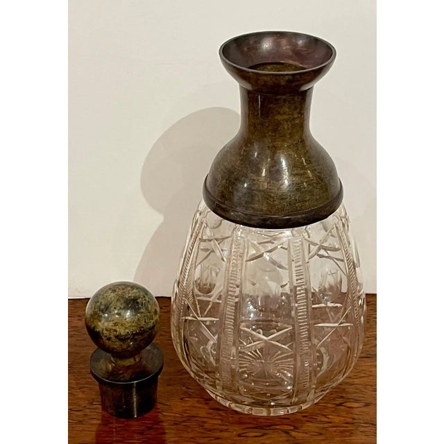 Mid 20th Century French Modern 'X&o' Cut Glass & Patinated Bronze Decanter, Smaller For Sale - Image 4 of 12