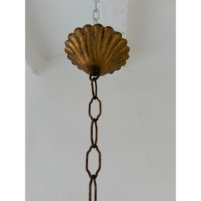 1950s Mid Century Modern French Tole Faux Palm Tree Five-Light Chandelier For Sale - Image 6 of 10