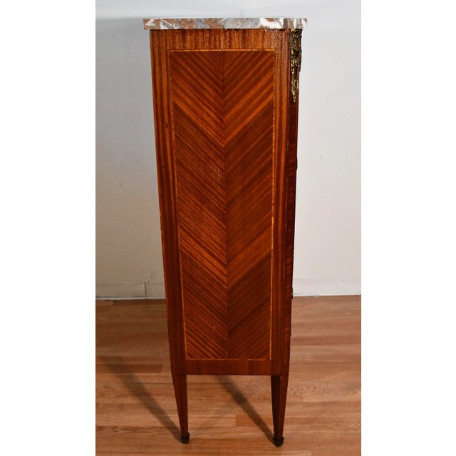 1880 Antique French Louis XVI Walnut Marble Top Ladies Lingerie Chest of Drawers For Sale - Image 12 of 13