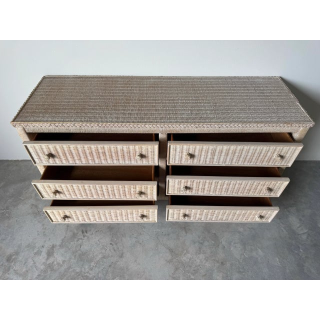 Vintage Coastal Henry Link Woven Wicker 6-Drawer Dresser/ Sold For Sale In Miami - Image 6 of 12