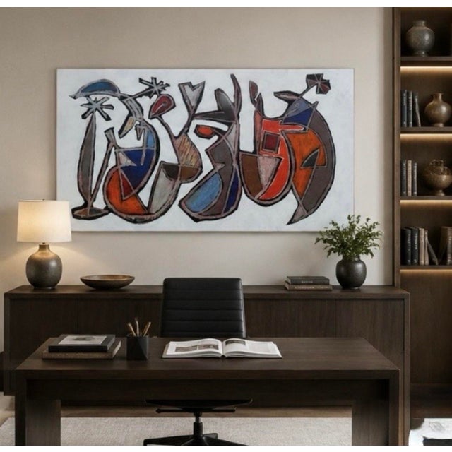 White Large Abstract Mid-Century Painting by Artist Kenneth Joaquin (36” X 60”) For Sale - Image 8 of 9