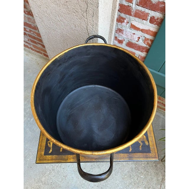 Large Antique English Planter Cachepot Black Metal Lacquer Shell Decoupage C1890 For Sale - Image 9 of 18