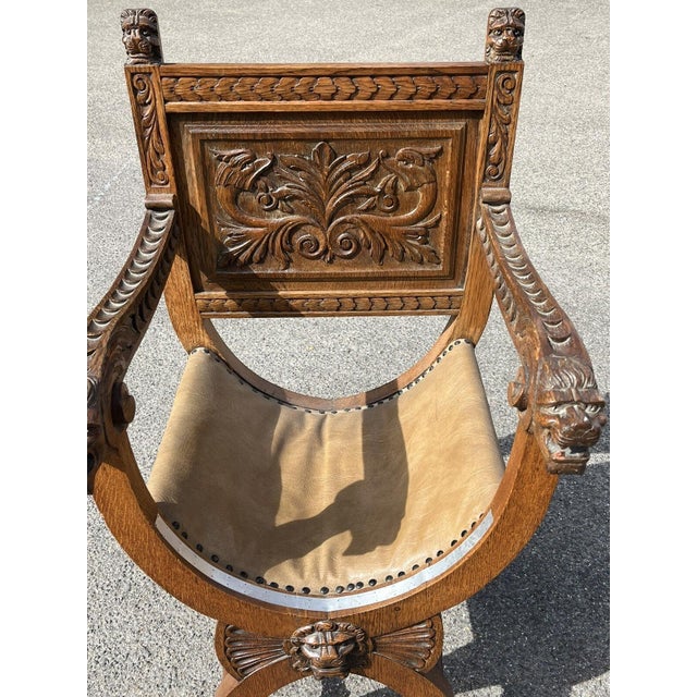 Edwardian Oak Chair with Carved Lion Heads For Sale - Image 4 of 12