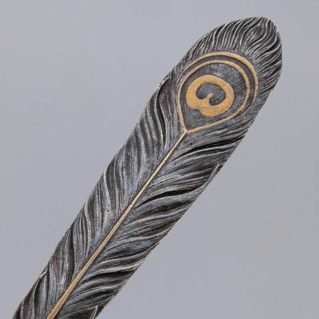 Antique 20th Century Silver Plate & Brass Peacock Letter Opener, 1890s For Sale - Image 6 of 12