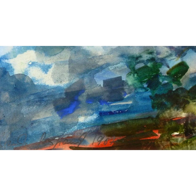 French watercolor of blue skies and seas by artist Claude Pespaud, 1967. Signed lower left. Original artwork on paper...