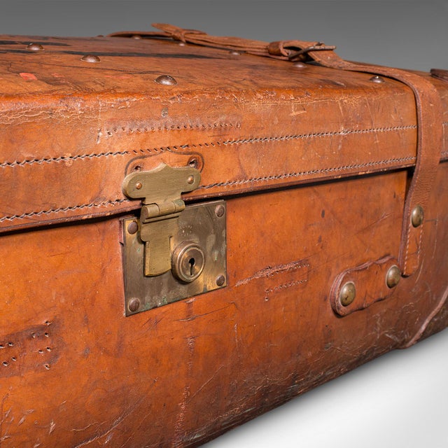 Large Antique Trunk Case, English, Leather, Suitcase, Shop Display, Edwardian For Sale - Image 11 of 12