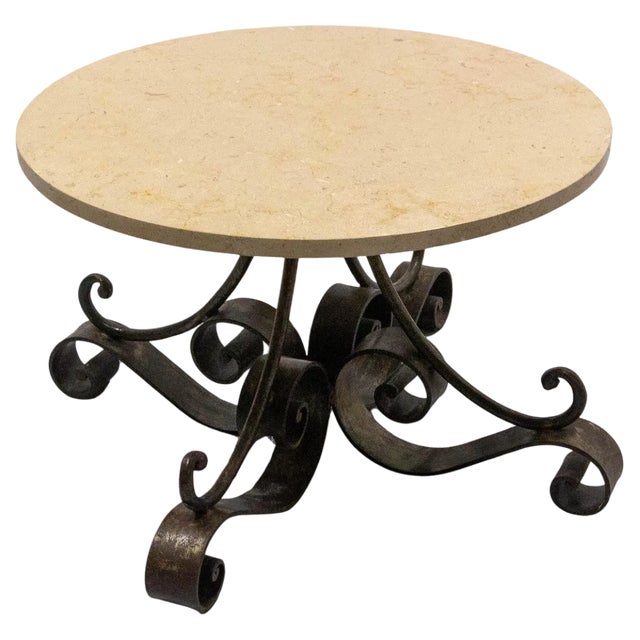 French Coffee Table in Wrought Iron with Travertine Top, 1960 For Sale