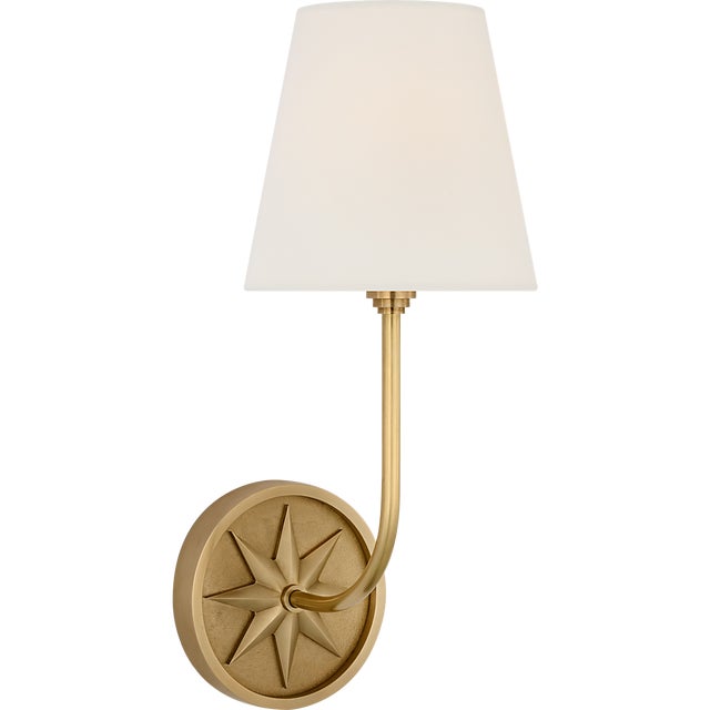 Polaris 15" Sconce in Antique-Burnished Brass with Linen Shade Designer: Chapman & Myers Finish: Antique-Burnished Brass...