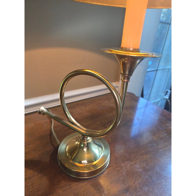 Hollywood Regency Vintage Brass Horn-Shaped Lamp Table Lamp For Sale - Image 3 of 13