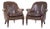 Baker Furniture Brown Leather Barrel Club Lounge Chairs For Sale