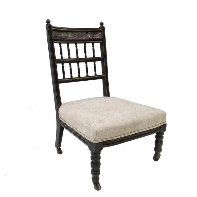 Low Gilt & Japanned Wood Occasional Chair with Embossed Leather Top Rail from Bruce Talbert For Sale - Image 4 of 4