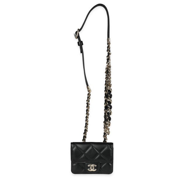 Contemporary Black Quilted Lambskin Elegant Chain Mini Belt Bag For Sale - Image 3 of 8