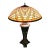 Large Vintage Arts & Crafts Inspired Basket Weave Stained Glass Bronzed Metal Table Lamp For Sale
