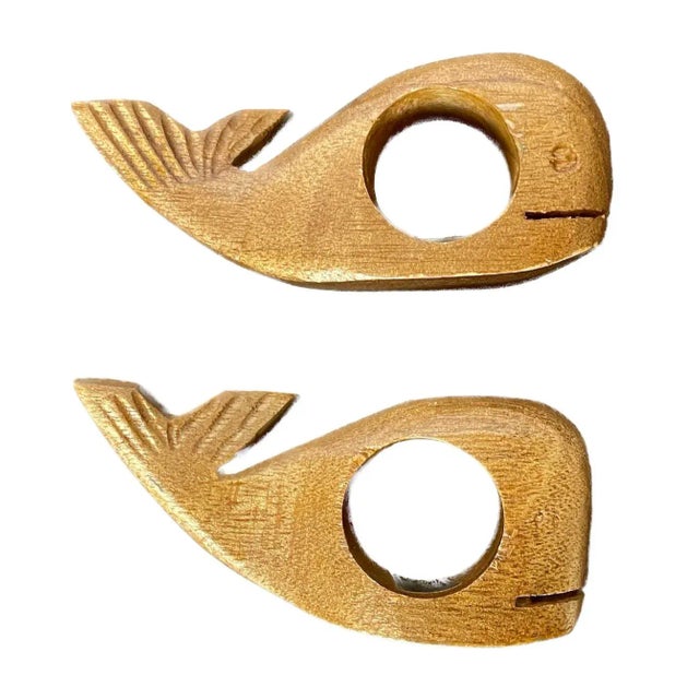 Figurative Vintage Carved Walnut Animal Napkin Rings, S/4 For Sale - Image 3 of 6