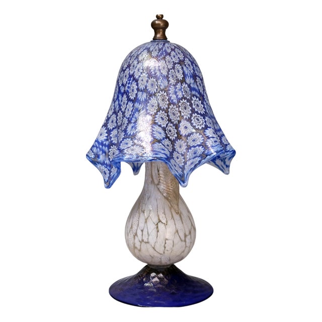 Murano Blue Millefiori Glass Lamp with Gold-Accented Base, Italy, 1970s For Sale