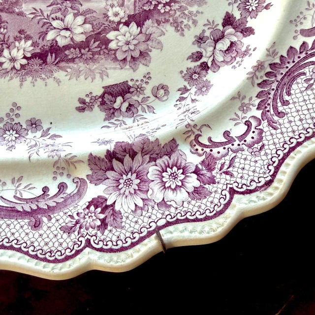 Large Antique English Mulberry Transferware Wall Platter by Thomas Fell & Co., 1840 For Sale - Image 11 of 13