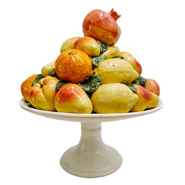 Large Scale Spanish Faience Mixed Fruit Topiary Centerpiece on Pedestal For Sale - Image 4 of 7