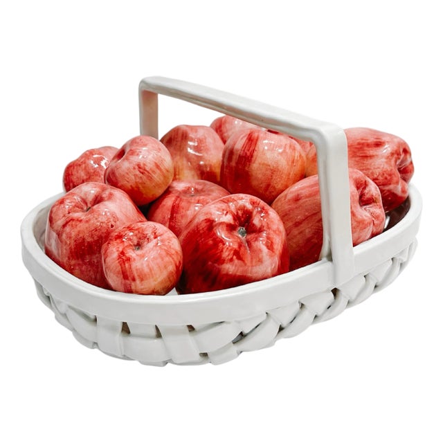Vintage Bergdorf Goodman Italian Glazed Ceramic Apple Basket Centerpiece For Sale
