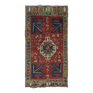 Antique Turkish Yastik Rug in Rich Red With Geometric Medallion - Rug & Kilim For Sale