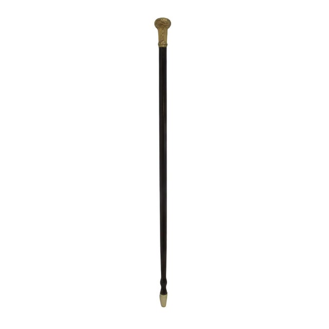 Victorian Victorian Wood Floral Chased Gold Plated Knob Children's Walking Stick Cane For Sale - Image 3 of 8
