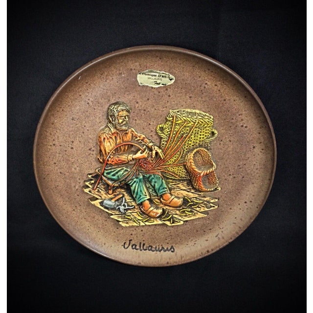 Vintage Vallauris Ceramic Plate With "Weaver" Bas-Relief For Sale - Image 9 of 9