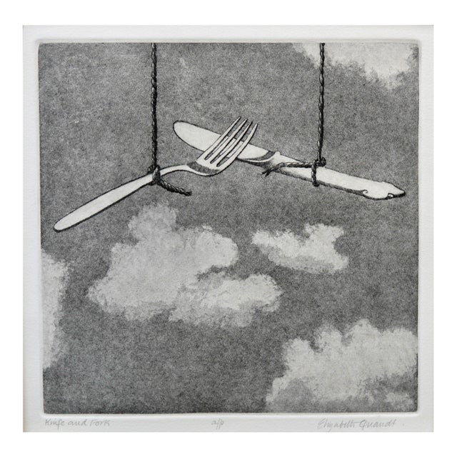 Surrealism "Knife and Fork" - Surreal Landscape of Cutlery in the Clouds by Elizabeth Quandt For Sale - Image 3 of 7