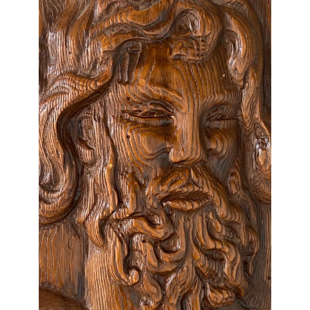 Outstanding vintage Boho hand carved wooden relief. A handsome composition of a bearded man. Signed on the bottom right....