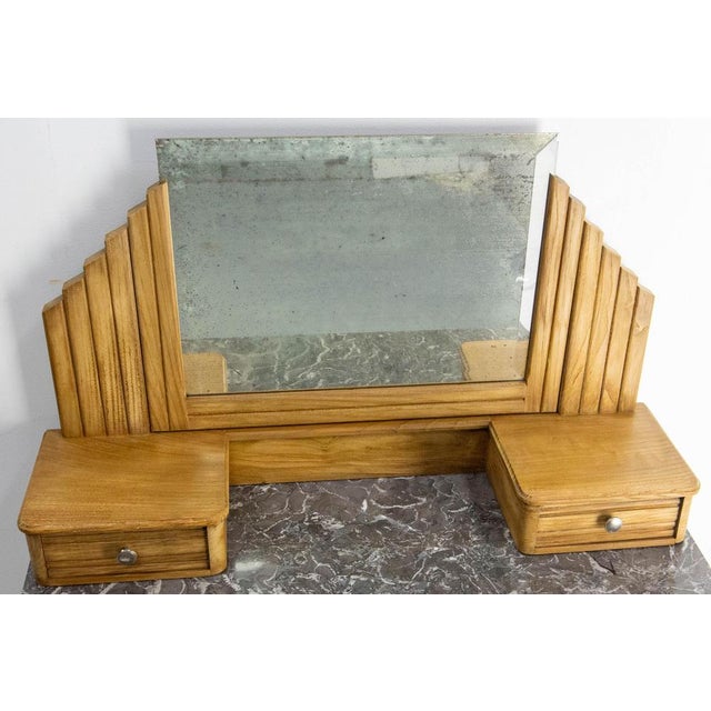 Mid-Century French Chestnut Marble Dressing Table with Mirror, 1940s For Sale - Image 10 of 18