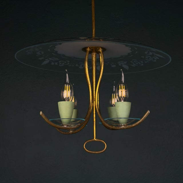 Metal Vintage Chandelier attributed to Pietro Chiesa for Fontana Arte, Italy, 1930s For Sale - Image 7 of 18
