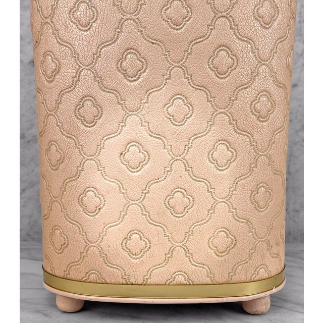 Pink Mid-Century Pink Vinyl & Aluminum Trash Can Wastebasket For Sale - Image 8 of 9