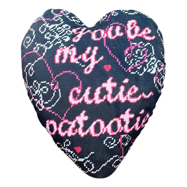 Velvet "Cutie-Patootie" Custom Made Sculpted Heart Pillow, Original For Sale