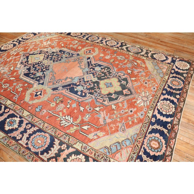 Antique Signed Heriz Large Scale Rug - 8'3" x 10'10" For Sale - Image 4 of 12