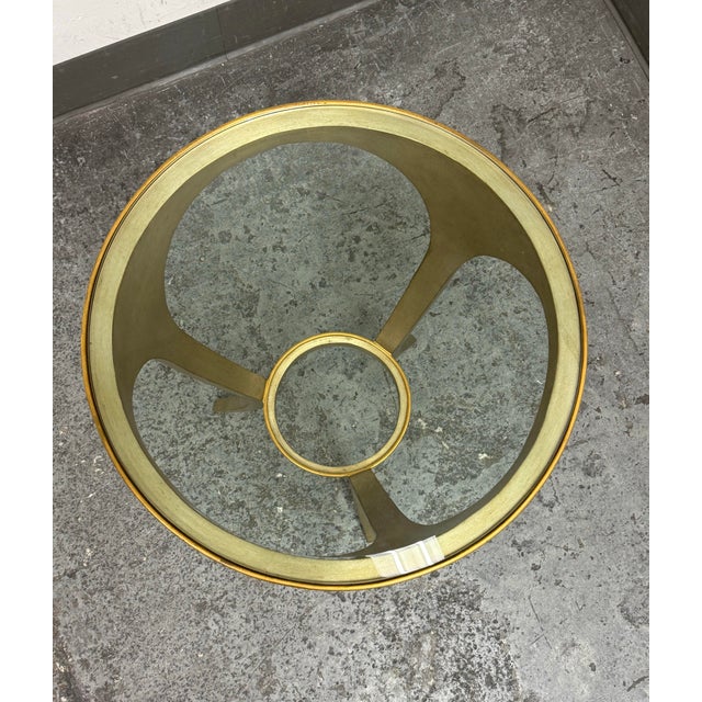 Elle Decor Shaped Metal With Brass Finish Side Table For Sale - Image 4 of 12