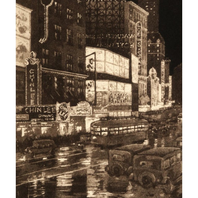 Realism "The White Way" (Broadway and Times Square) 1939 Aquatint Etching by Anton Schutz For Sale - Image 3 of 6