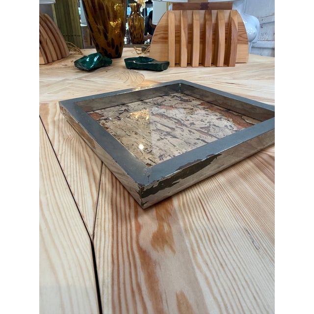 Modern Vintage Square Tray With Cork Inlay and Metal Frame For Sale - Image 3 of 7