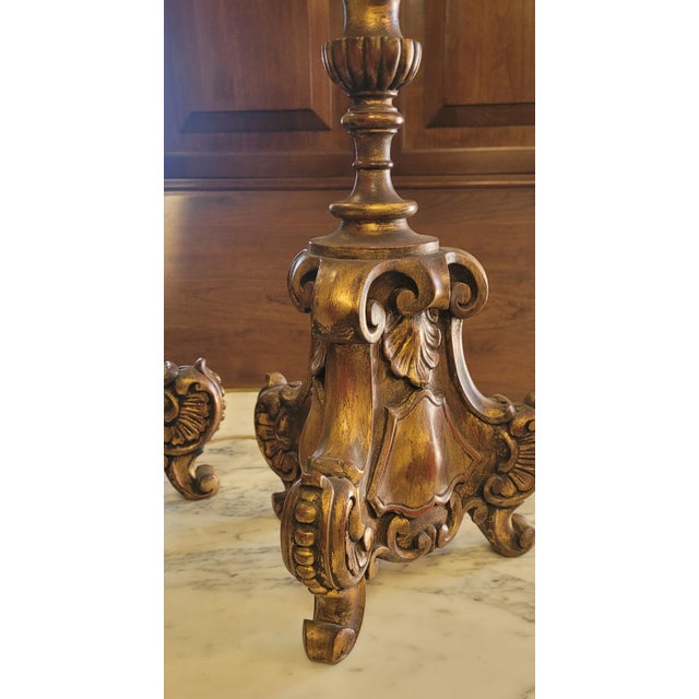 Bronze Pair Gothic Style Vintage Baroque Candlestick Lamps For Sale - Image 8 of 12