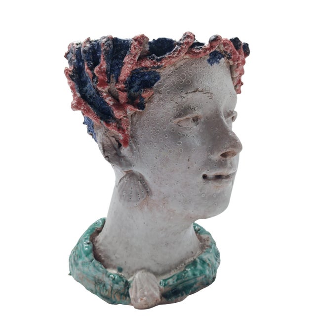 1950s Handcrafted Ceramic Planters in the shape of Heads, Italy, 1950s, Set of 2 For Sale - Image 5 of 15