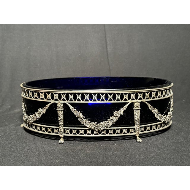 19thC Louis XVI Dutch Silver Jardiniere With Blue Glass For Sale - Image 4 of 11