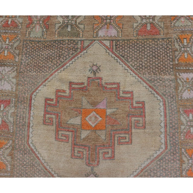 Vintage Turkish Kars Runner in Brown Color, Tan, Taupe and Soft Orange For Sale - Image 11 of 13