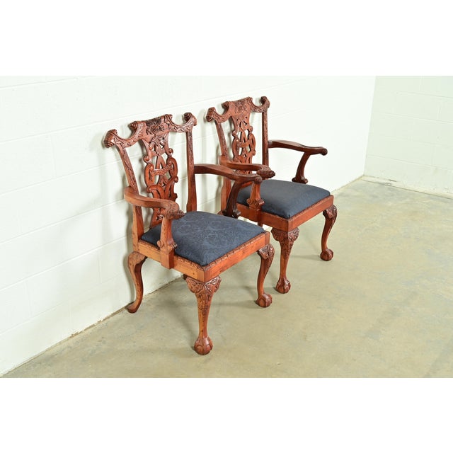 Baker Furniture Company Baker Furniture Style Chippendale Carved Mahogany Armchairs, Pair For Sale - Image 4 of 14