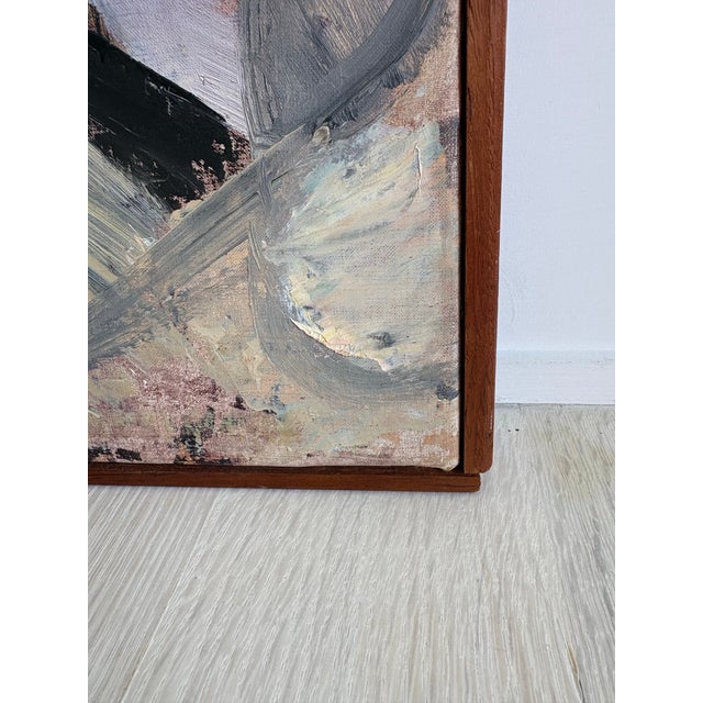 Vintage Midcentury Modern Abstract Oil Painting in Wood Frame, Pink Black and Beige For Sale In New York - Image 6 of 8