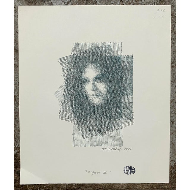 1990 litho on paper greenish blue ink by Harry E. Buckley (1930-2010) "Figure VI," pencil signed, titled, artist's proof...