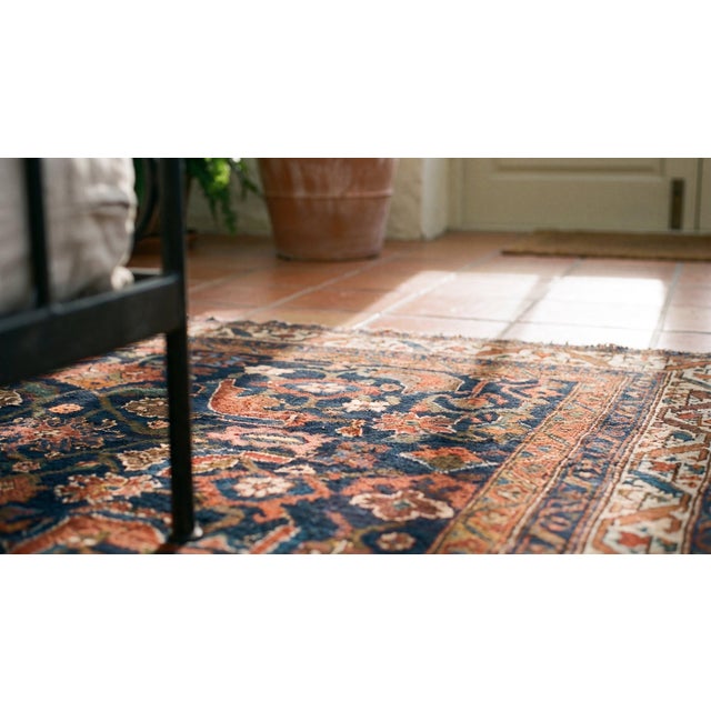 Excellent Navy Background Color With Ivory Border Tribal Style Antique Bijar Persian Rug For Sale - Image 9 of 11