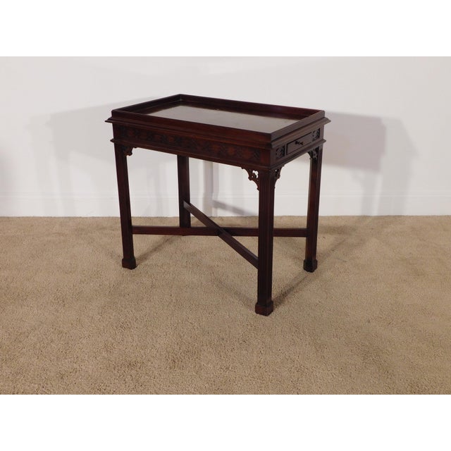 Vintage Pennsylvania House Dark Mahogany Chinese Chippendale Tea Table For Sale - Image 11 of 12