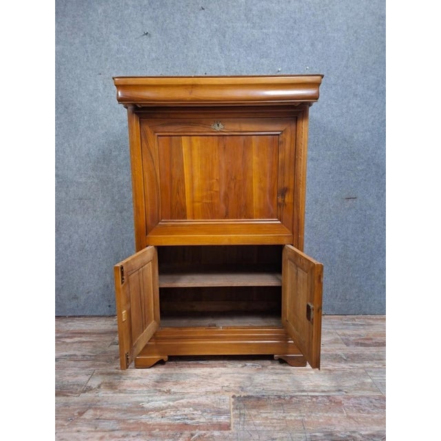 Vintage Louis Philippe Cherrywood Drop-Front Secretary Desk with Leather Top For Sale - Image 10 of 13