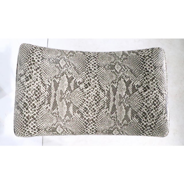 Set of Three Mid 20th Century Swivel Bar Stools in New Faux Python Vinyl Upholstery For Sale - Image 15 of 18