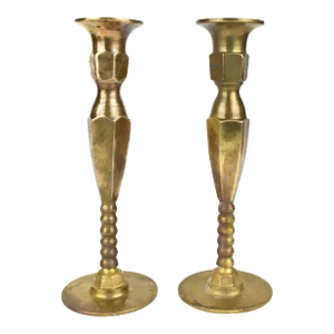 Mid 20th Century Twisted Solid Brass Candlestick Candle Holders- Set of 2
