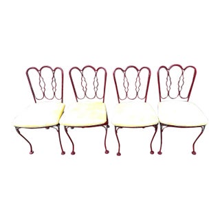 Lee Woodard 1950’s Set of 4 Iron Scroll Back Chairs For Sale